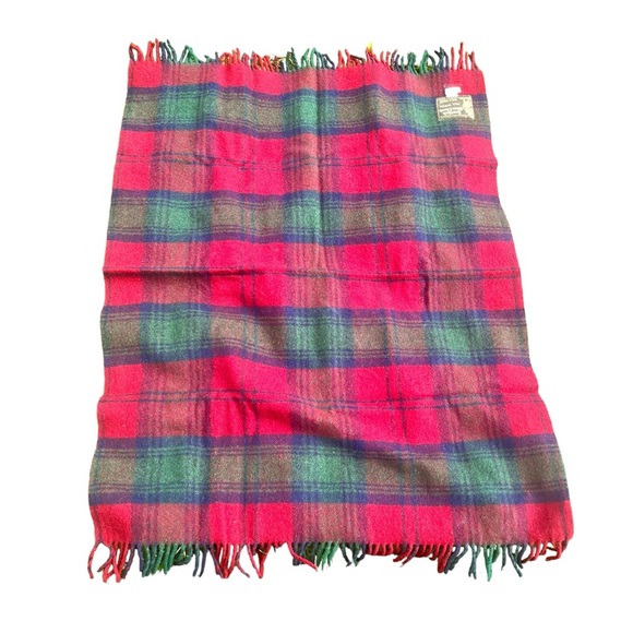 Vtg Scottish Glen Check Wool England Made Red Green Blanket Scarf Throw 46x35” - Picture 13 of 15